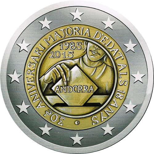 2 Euro Andorra 2015 30 Jahre Volljährigkeit mit 18 Jahren