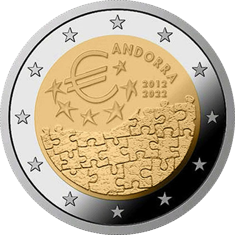 2 Euro Andorra 2022 10.Jahrestag des Inkrafttretens der Währungsvereinbarung zwischen Andorra und der Europäischen Union