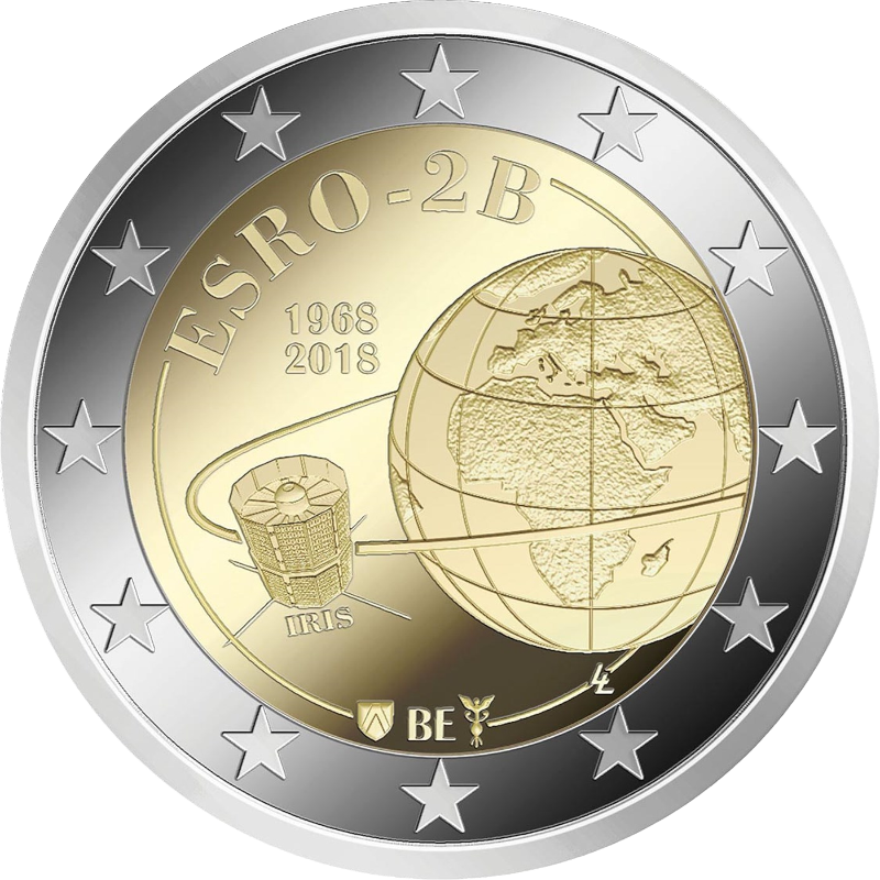 2 Euro Belgien 2018 50 Jahre europäischer Satellit ESRO 2B (Iris 2)