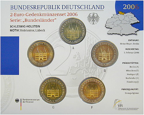 2 Euro Deutschland 2006 2 Euro Set Schleswig-Holstein ST A,D,F,G,J