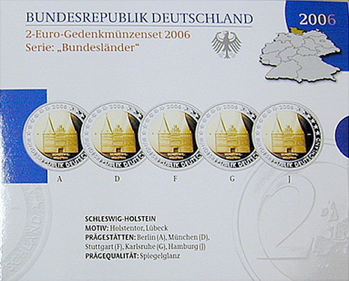 2 Euro Deutschland 2006 2 Euro Set Schleswig-Holstein SP A,D,F,G,J