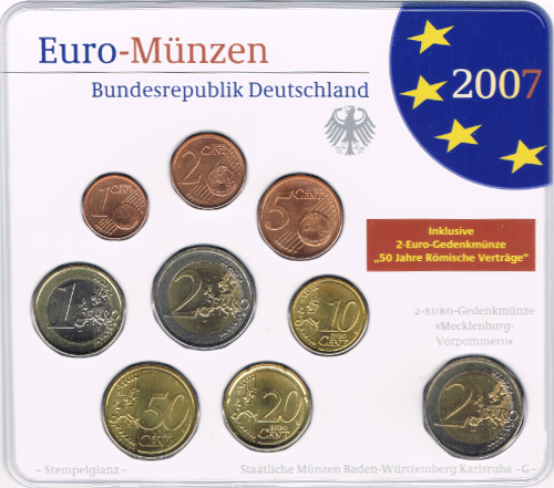 2 Euro Deutschland 2007 KMS Deutschland 2007 ST A,D,F,G,J