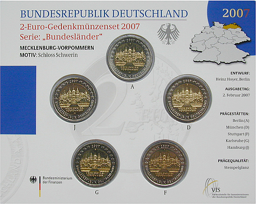 2 Euro Deutschland 2007 2 Euro Set Mecklenburg-Vorpommern ST A,D,F,G,J