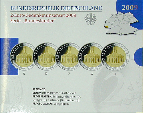2 Euro Deutschland 2009 2 Euro Set Saarland SP A,D,F,G,J