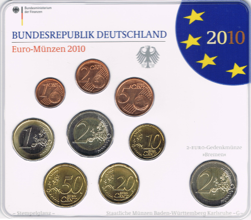 2 Euro Deutschland 2010 KMS Deutschland 2010 ST A,D,F,G,J