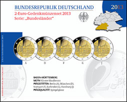 2 Euro Deutschland 2013 2 Euro Set Baden-Württemberg: Kloster Maulbronn SP A,D,F,G,J