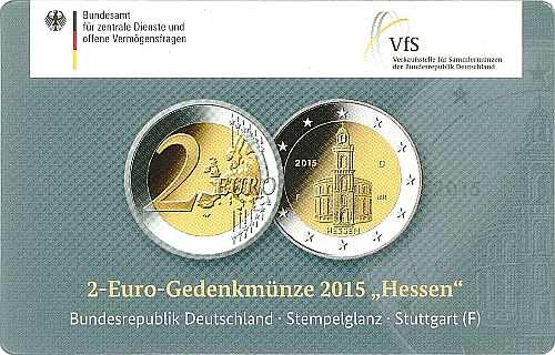 2 Euro Deutschland 2015 Hessen: Paulskirche Frankfurt F - Numismata Sutttgart