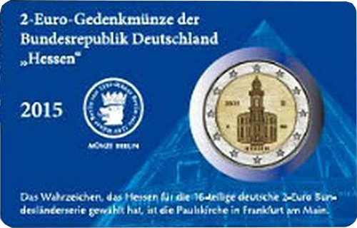 2 Euro Deutschland 2015 Hessen: Paulskirche Frankfurt A