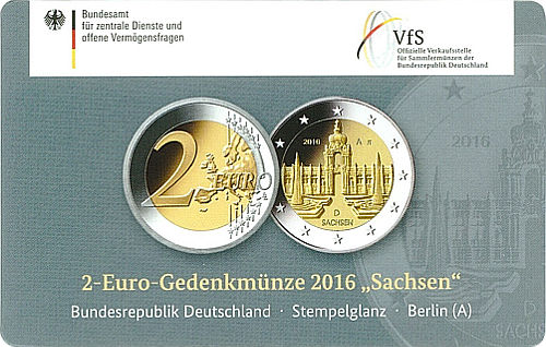 2 Euro Deutschland 2016 Sachsen: Dresdner Zwinger A - World Money Fair Berlin