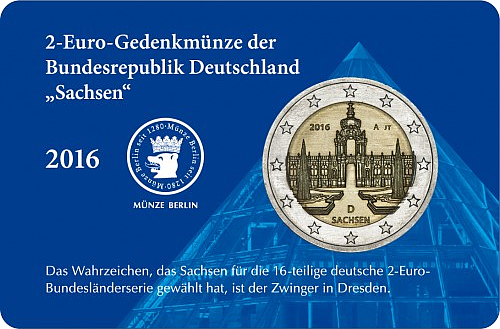2 Euro Deutschland 2016 Sachsen: Dresdner Zwinger A