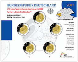 2 Euro Deutschland 2017 2 Euro Set Rheinland-Pfalz: Porta Nigra ST A,D,F,G,J