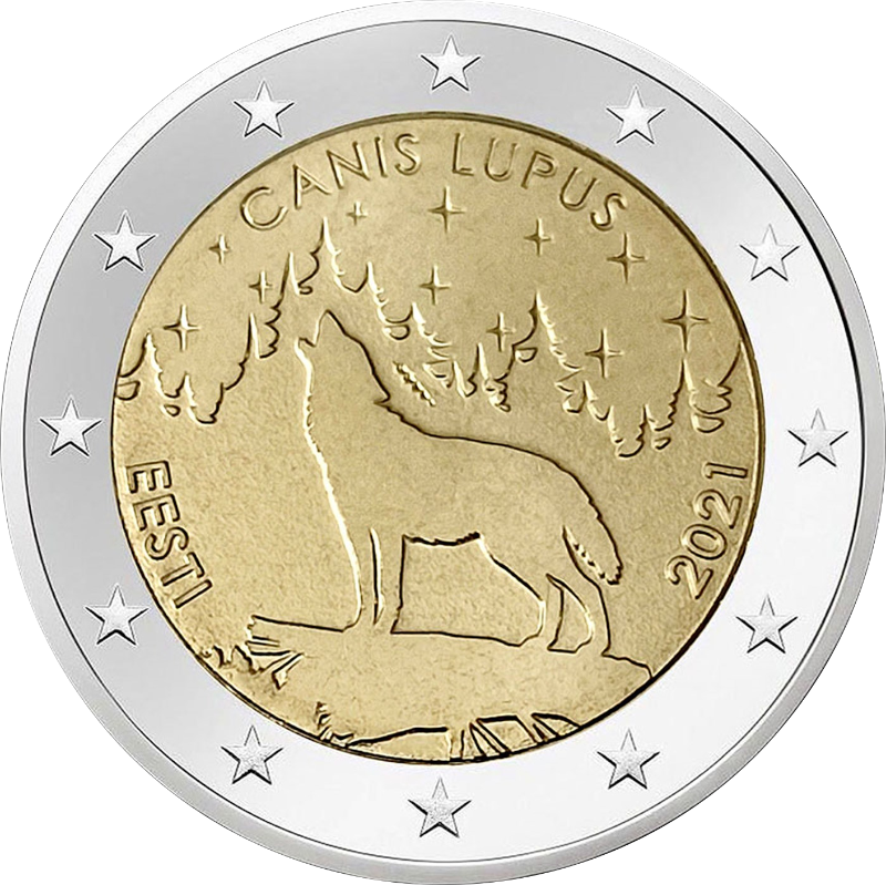 2 Euro Estland 2021 Der Wolf, Estlands Nationaltier