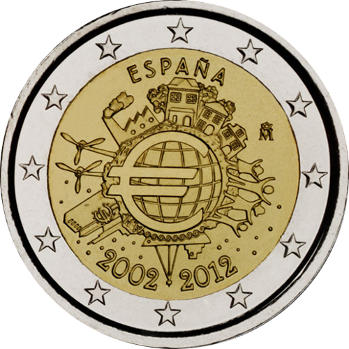 2 Euro Spanien 2012 10 Jahre Euro-Bargeld
