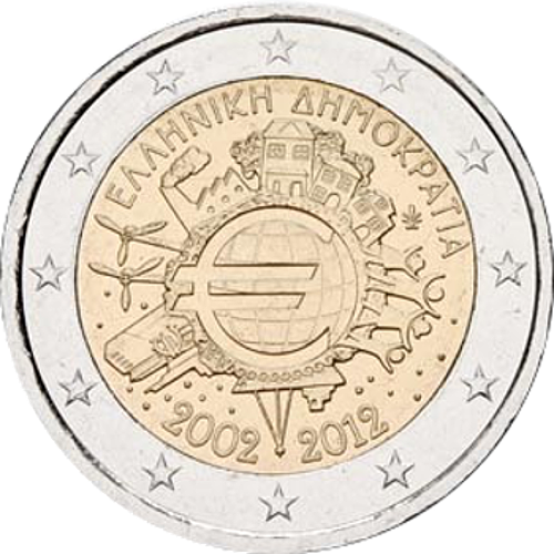 2 Euro Griechenland 2012 10 Jahre Euro-Bargeld