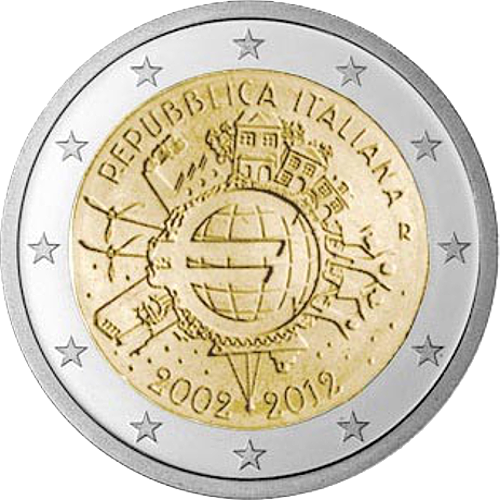 2 Euro Italien 2012 10 Jahre Euro-Bargeld