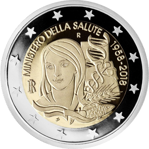 2 Euro Italien 2018 60. Jahrestag der Gründung des Gesundheitsministeriums 1958