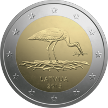 2 Euro Lettland 2015 Natur in Gefahr - Der Schwarzstorch
