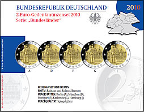 2 Euro Deutschland 2010 2 Euro Set Bremen SP A,D,F,G,J